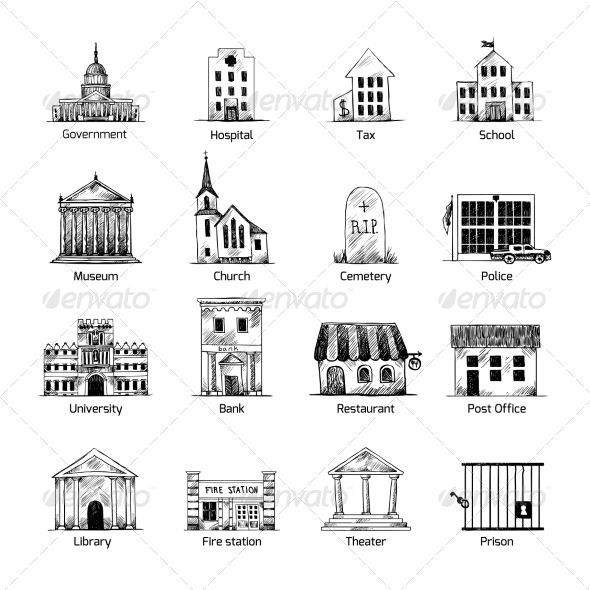 Government clipart vector. Building icons set in