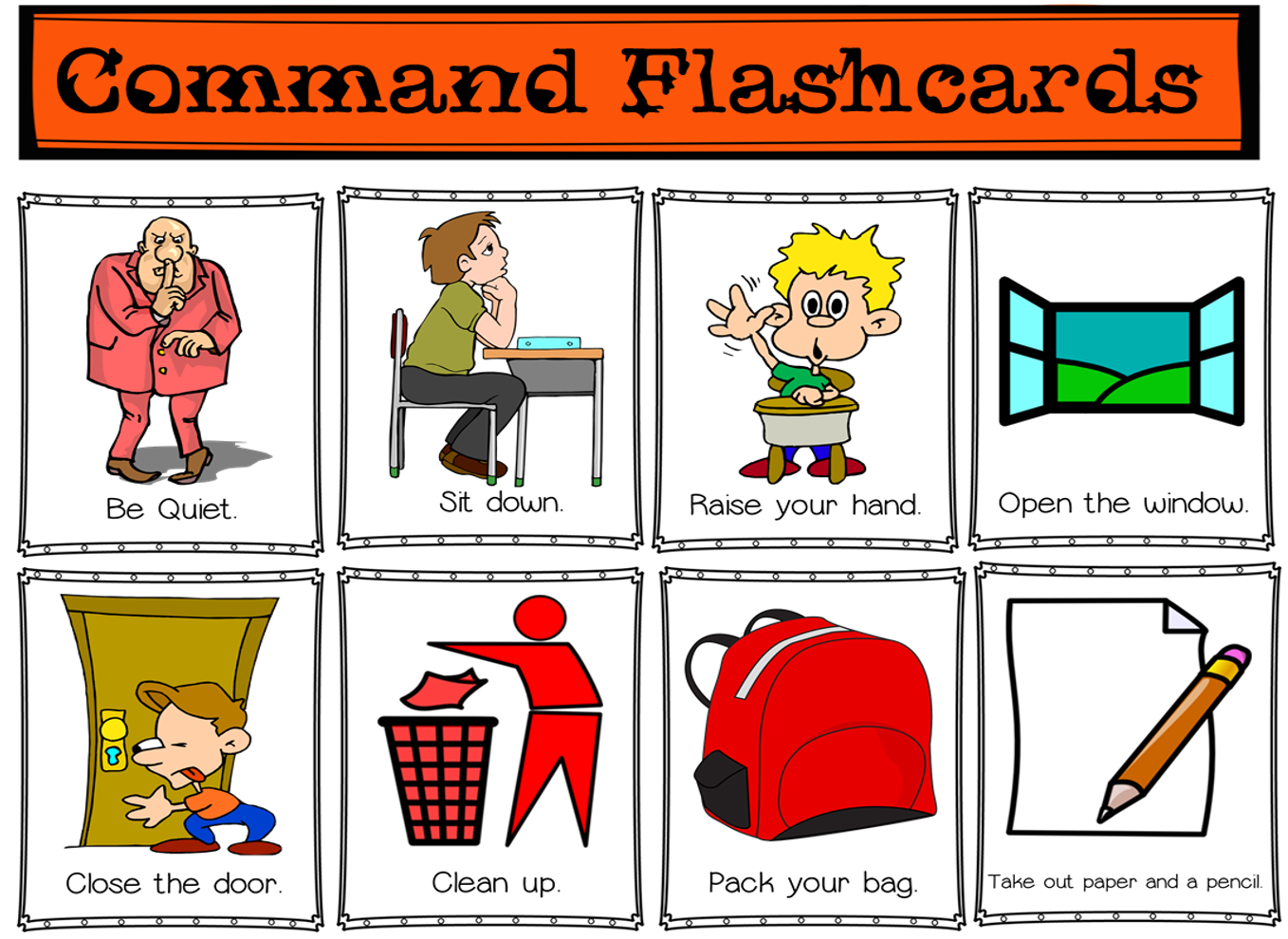 Would like to take out. Карточки Classroom Actions. Imperatives для детей. Flashcards. Commands for Kids.