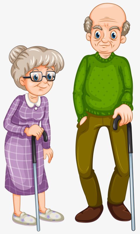 Support crutches old couple. Grandparents clipart grandmather