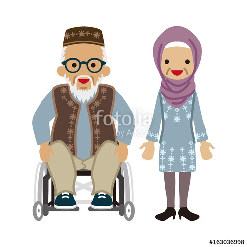 Grandfather clipart islamic. Senior couple muslim wheelchair