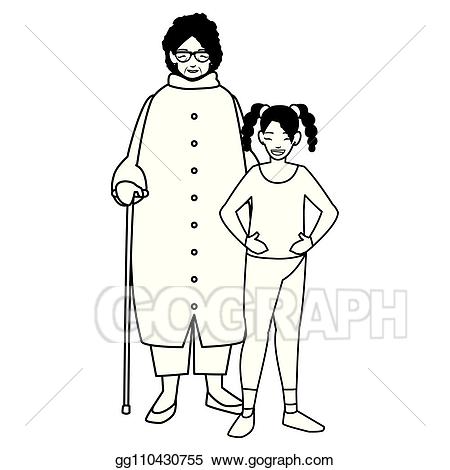 Vector illustration with granddaughter. Grandmother clipart cute