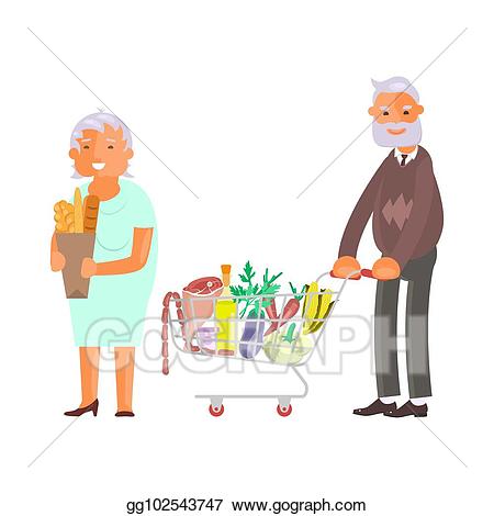 Vector art elderly people. Grandparent clipart shopping
