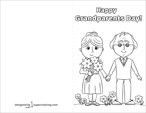 Happy day card coloring. Grandparents clipart colouring page