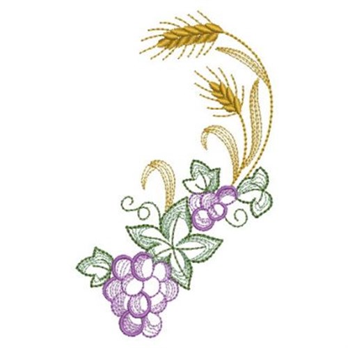 Communion grapes embroidery design. Wheat clipart grape