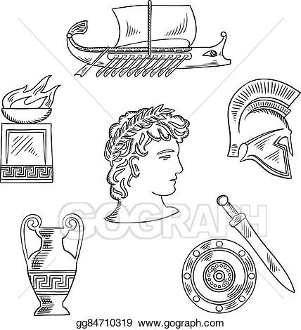 Vector art culture symbols. Greece clipart drawing