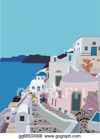 Greece clipart greek village. Vector illustration 