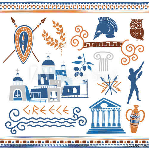 Set of illustrations on. Greek clipart vector