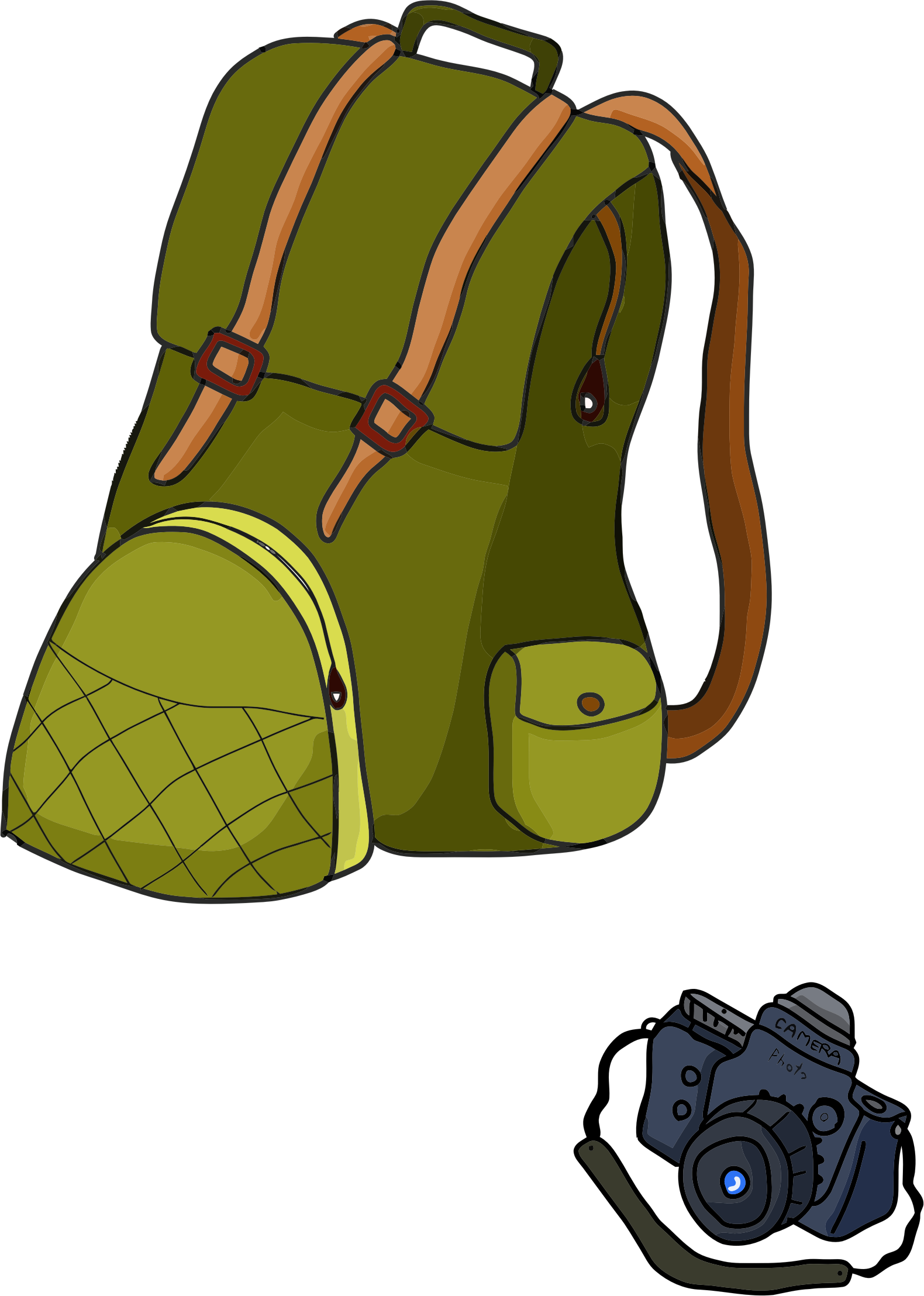 Green clipart rucksack. Backpack and camera big
