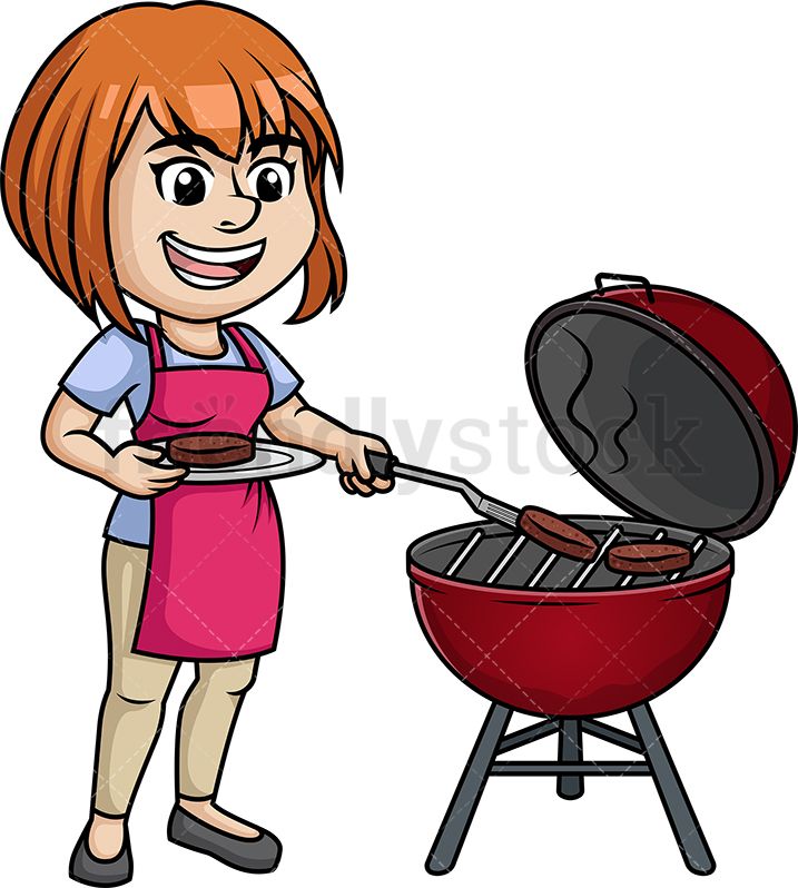 Woman cooking beef burgers. Grill clipart bbq cook