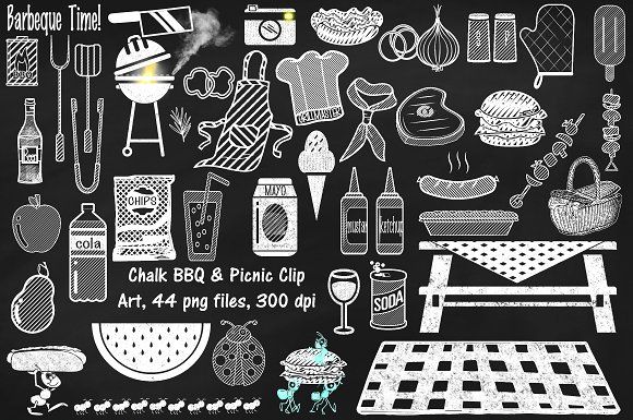 Grill clipart chalk. Bbq picnic by frankiesdaughtersdesign