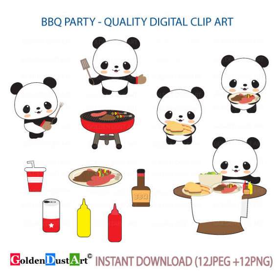 Grill clipart cute. Bbq party kawaii panda
