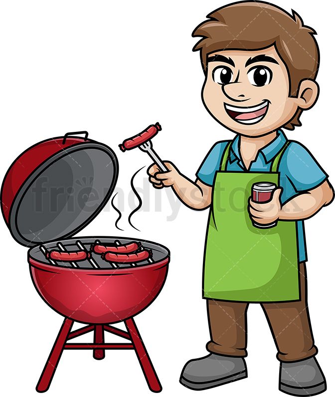 Man cooking barbecue greeting. Grill clipart football