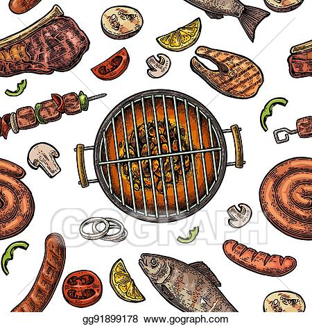 Vector stock seamless pattern. Grill clipart grill top