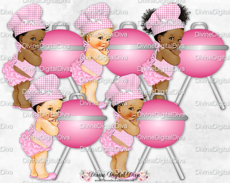 Little chef white gingham. Grill clipart pink