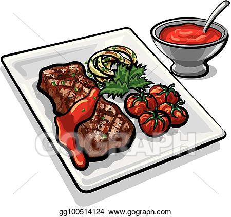 Grill clipart steak meal. Vector art grilled beef