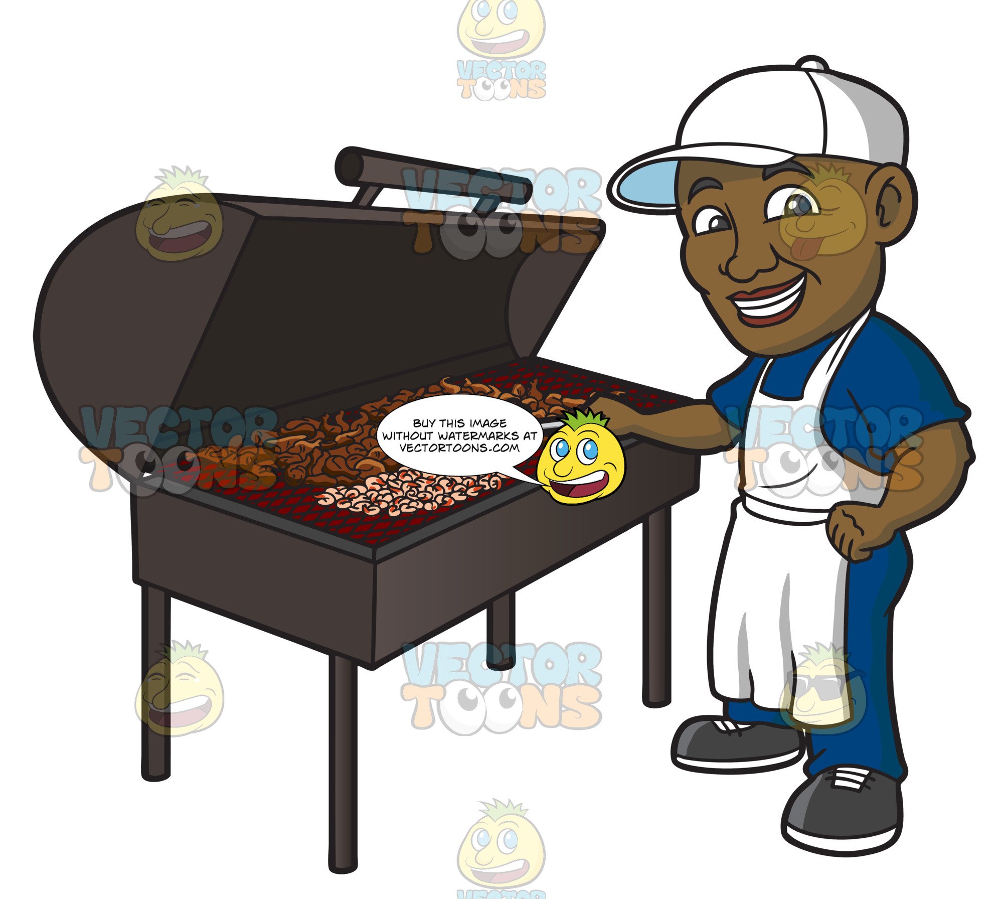 A black man grilling. Grill clipart commercial cooking