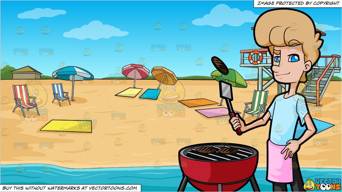 A male cook hamburger. Grilling clipart beach