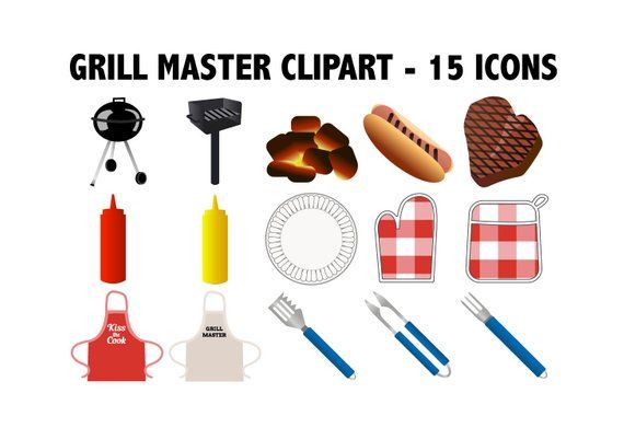 Summer bbq printable icons. Grilling clipart grill master