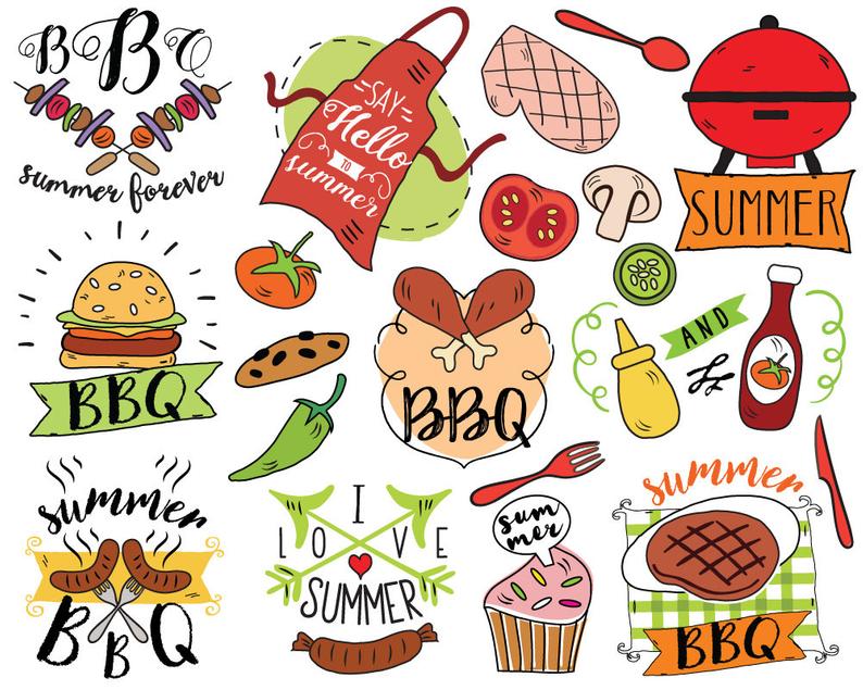 Grilling clipart vector. Summer bbq barbecue doodle