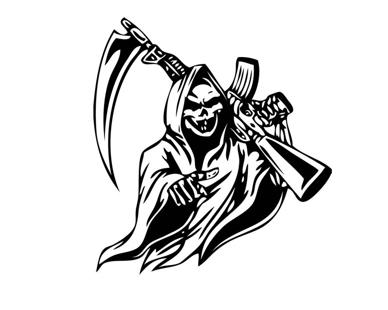 Grim reaper clipart killer. Ak rifle skull death