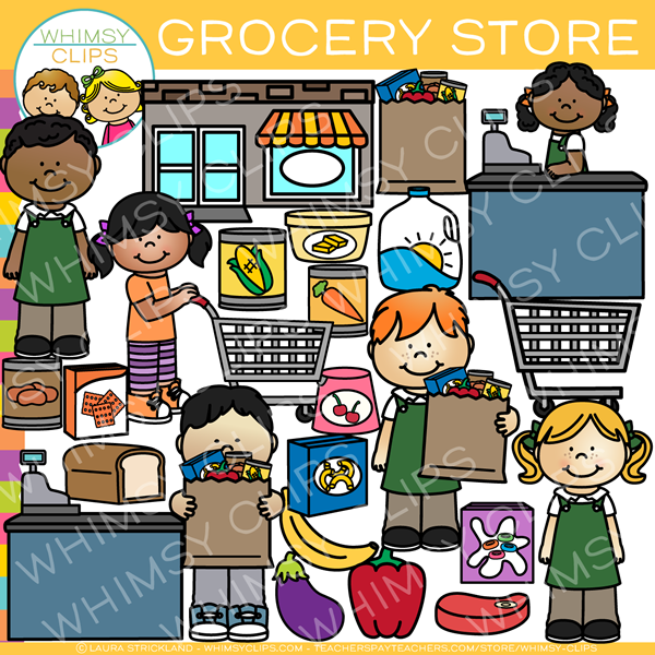 Child clipart shopping. Kids grocery store clip