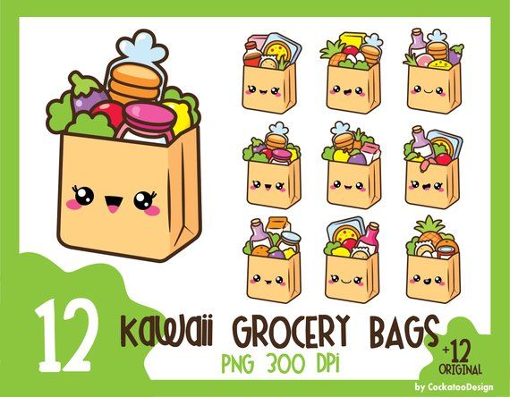 Grocery clipart cute. Bag kawaii groceries clip
