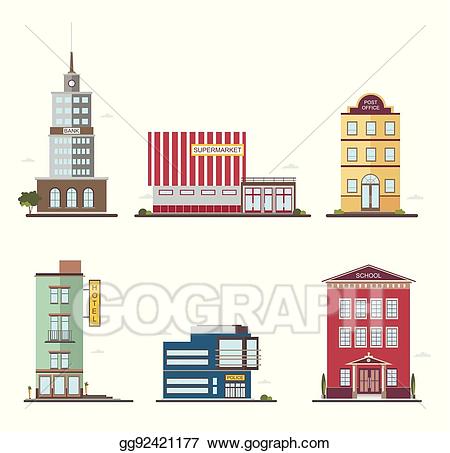 Grocery clipart post office building. Vector illustration modern buildings
