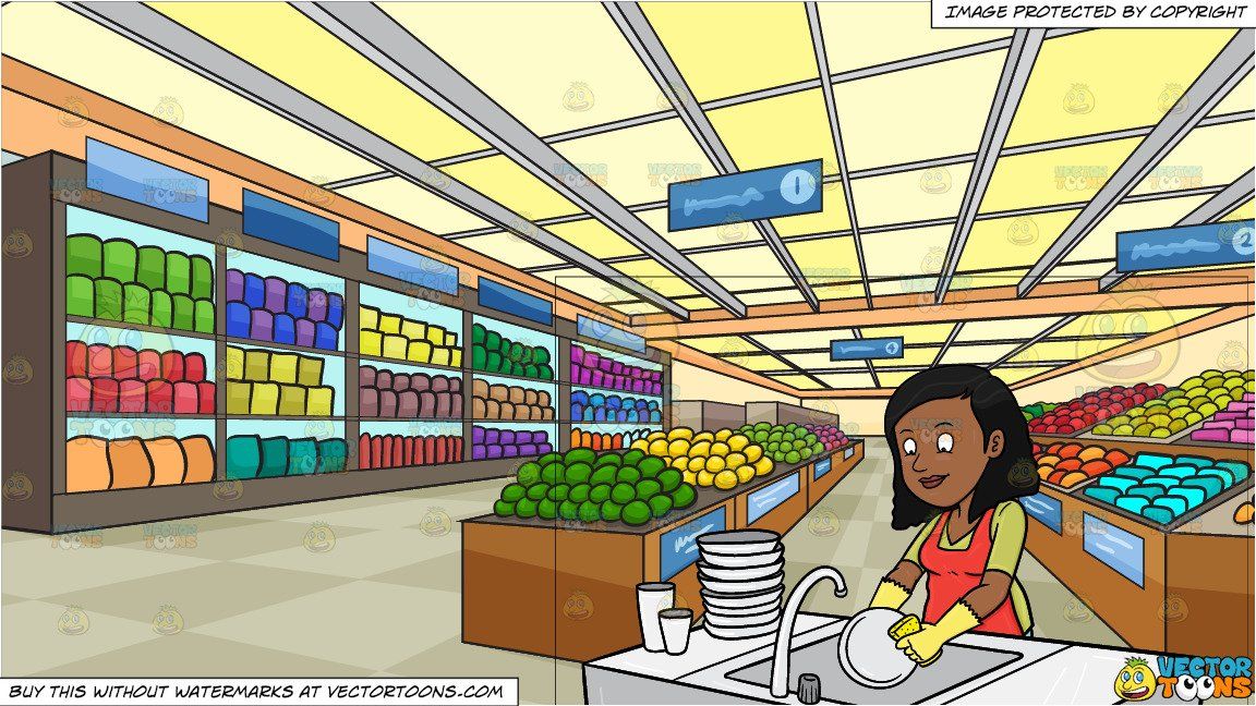 Grocery clipart scene. Cartoon a black woman
