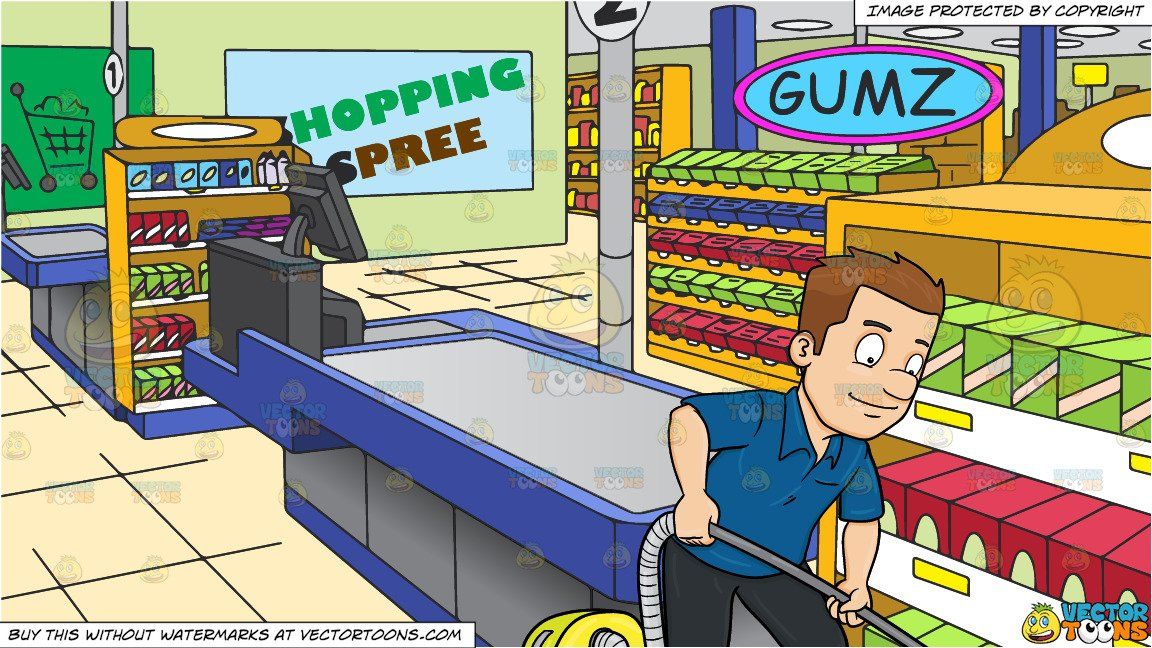 Cartoon a man using. Grocery clipart scene