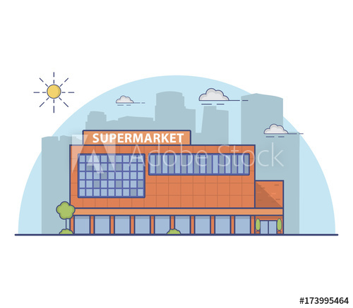 Grocery clipart shopping mall building. In flat style a