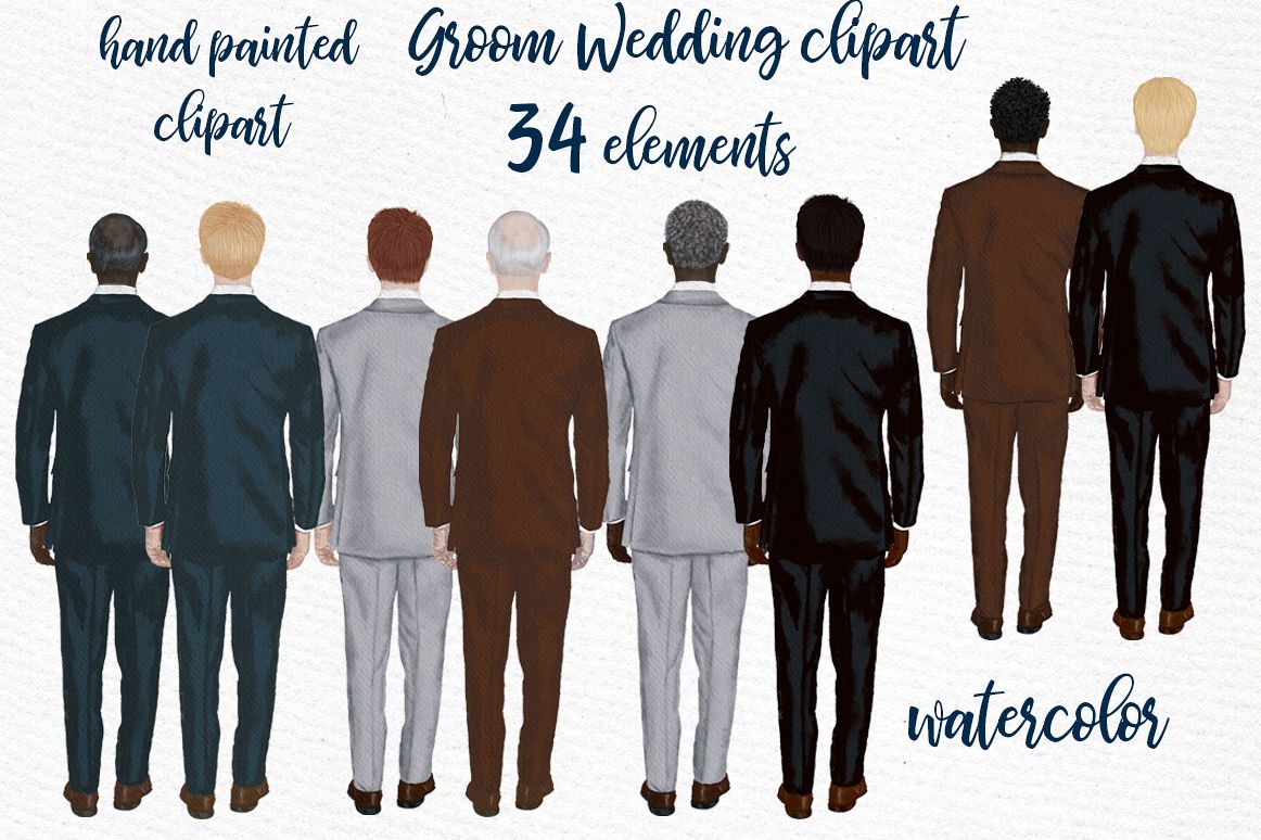 Wedding men in suit. Groom clipart suited man