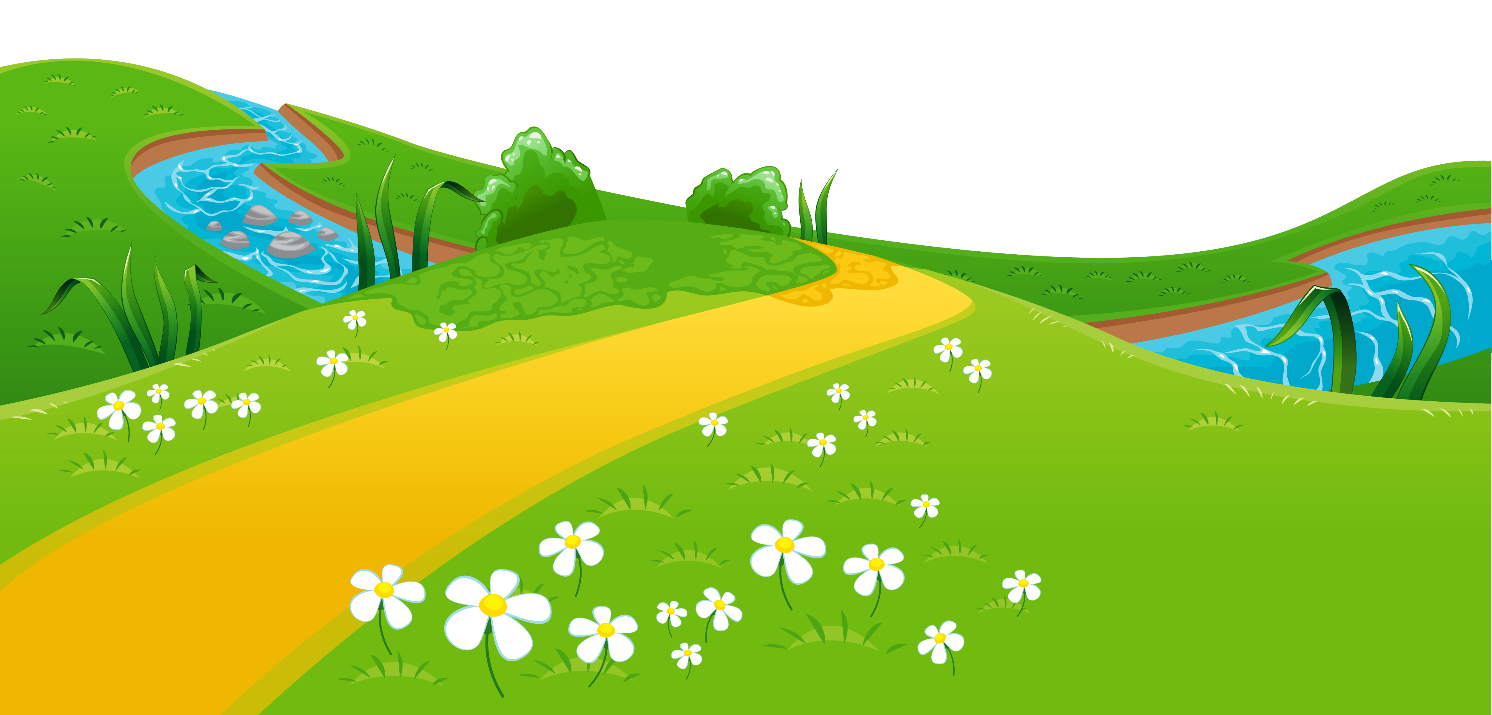 Hill clipart green meadows. Meadow and river ground