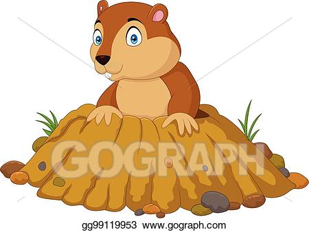 Groundhog clipart groundhog burrow. Vector illustration cartoon funny