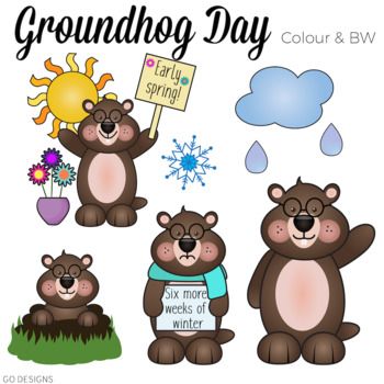 Groundhog clipart spring. Day color and black