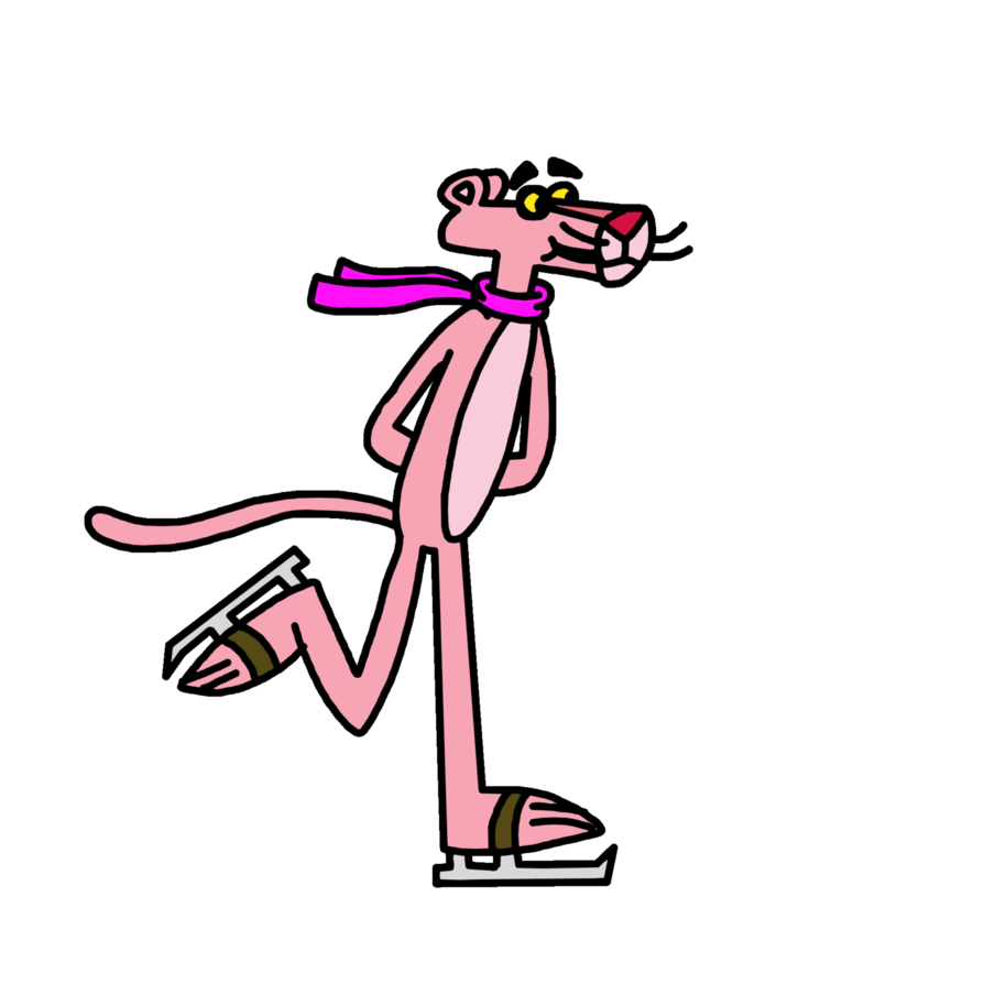 Pink doing ice skating. Panther clipart scared