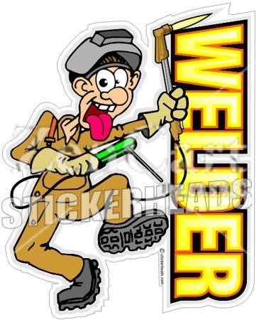 Welding clipart guy. Welder cartoon union sticker