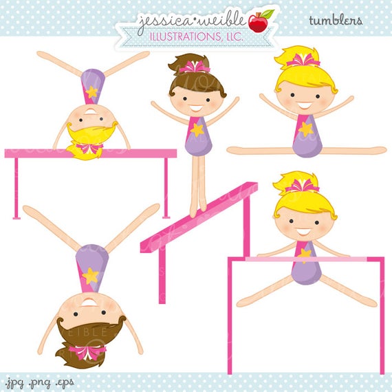 Gymnast clipart cute. Tumblers digital commercial use