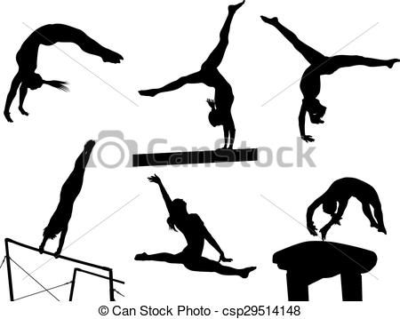 Gymnast clipart gymnastics moves. Several gymnastic layed out