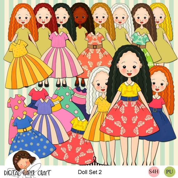Hair clipart printable. Paper doll wavy cut