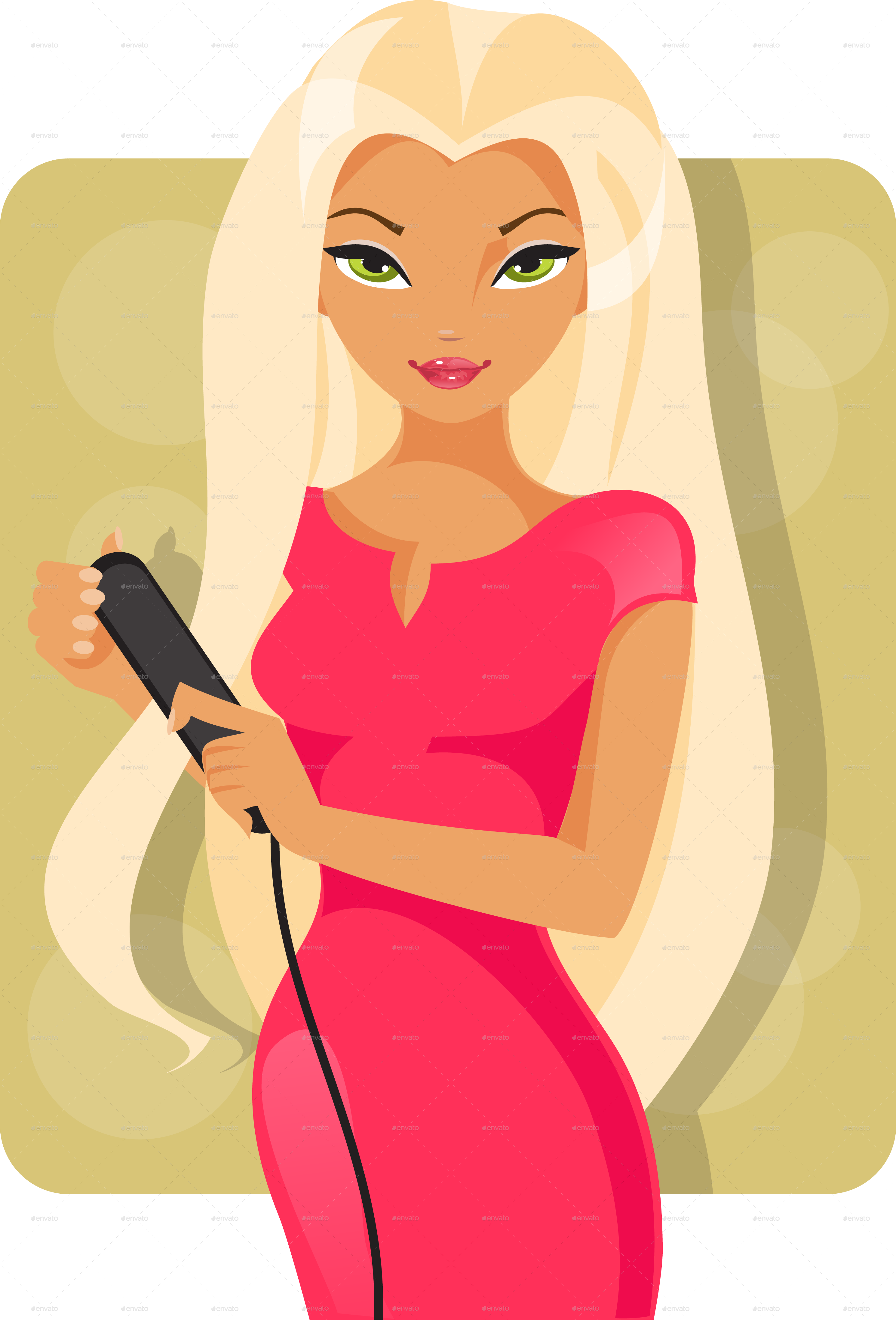 Girl straightens hair by. Hairdresser clipart fancy