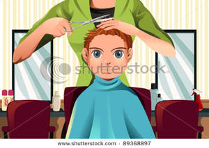 A boy getting . Hairdresser clipart kid haircut