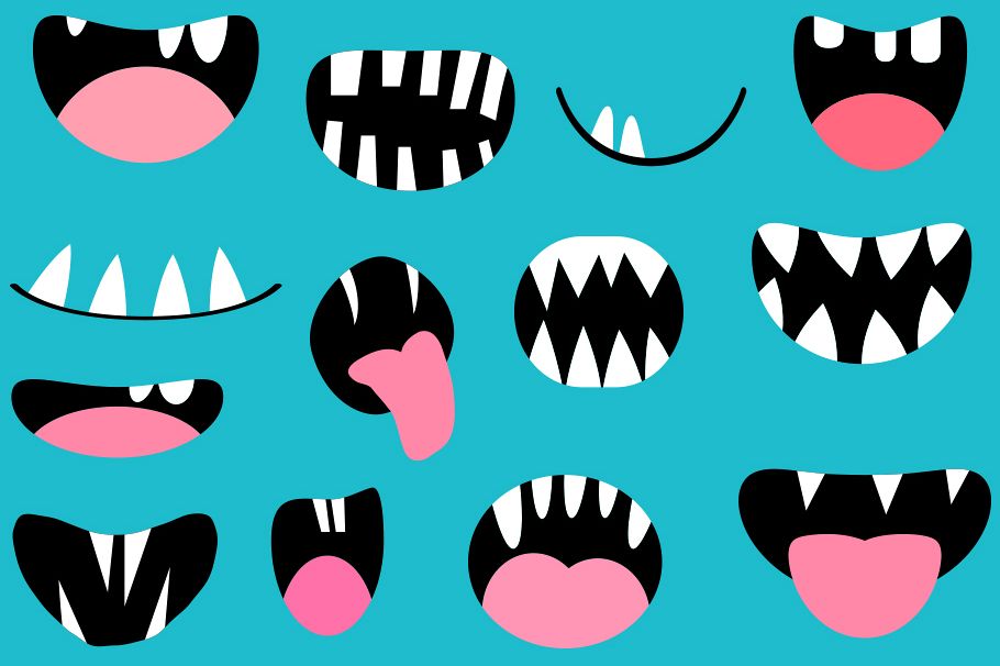 Monster clipart one tooth. Funny mouths set halloween