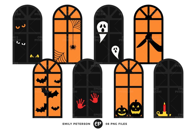 Clip art windows silhouette. Halloween clipart window