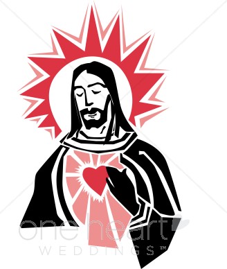 With shining red heart. Jesus clipart wedding