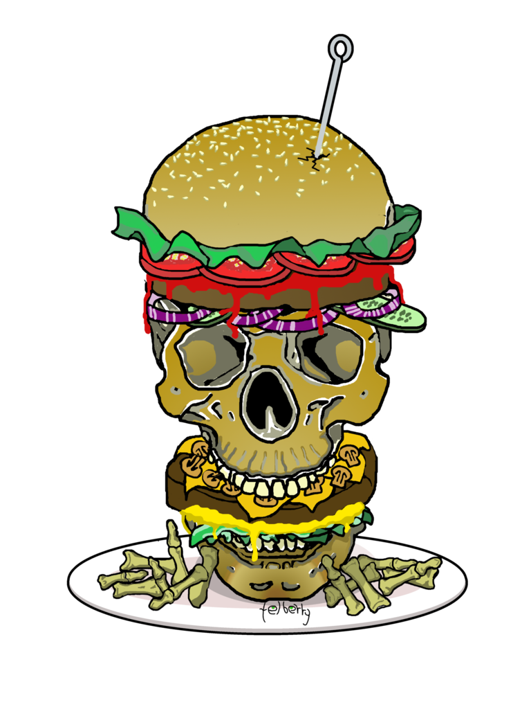 Skull burger and finger. Hamburger clipart burge