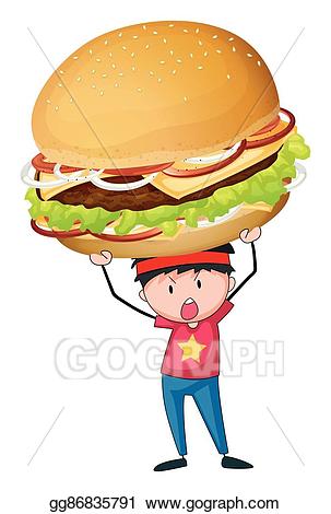 Hamburger clipart man. Vector illustration holding giant