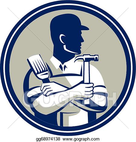 Vector art holding hammer. Painter clipart carpenter