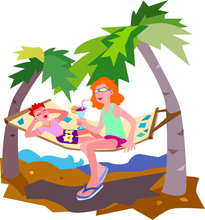 Relaxing in summer sun. Palm clipart hammock