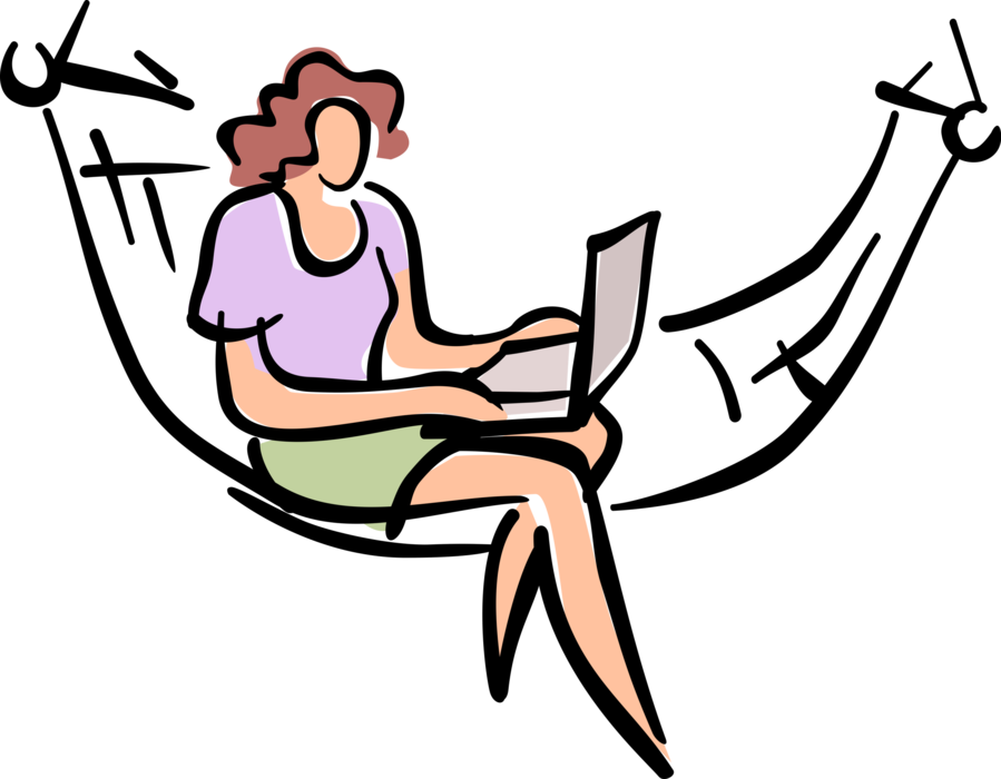 Sitting in with computer. Hammock clipart vector