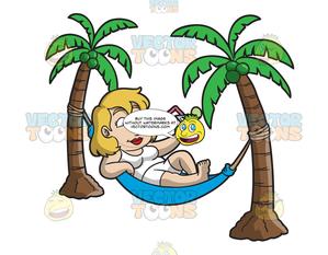 A sipping cocktail while. Hammock clipart woman